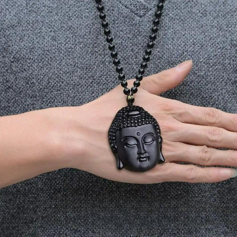 Necklace with Buddha Pendant in Obsidian