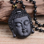 Necklace with Buddha Pendant in Obsidian