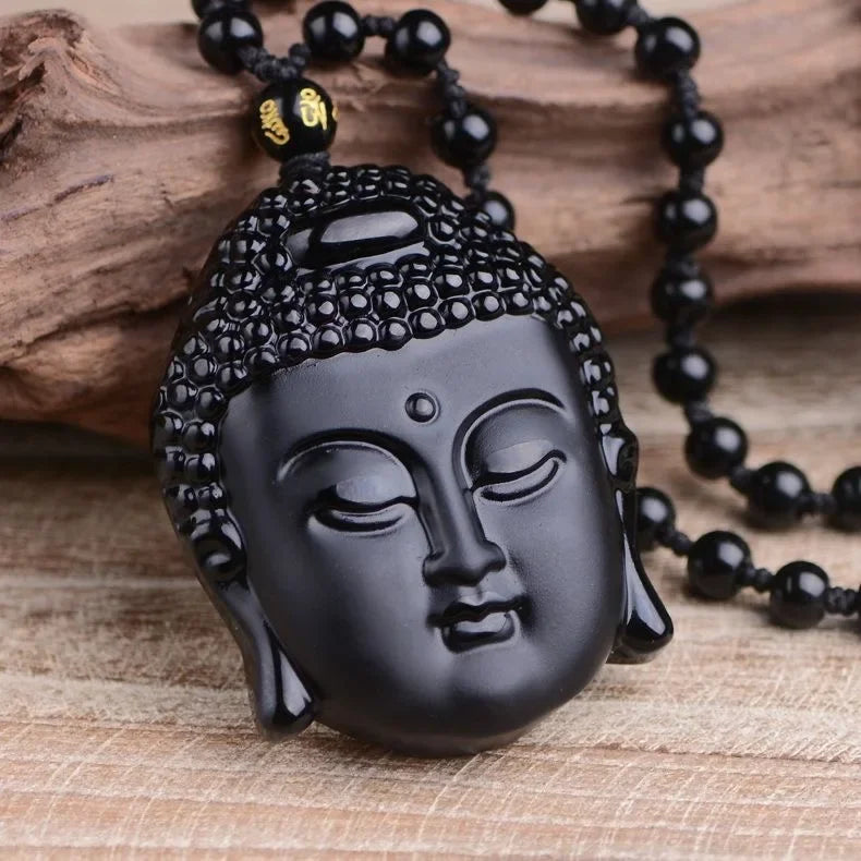 Necklace with Buddha Pendant in Obsidian