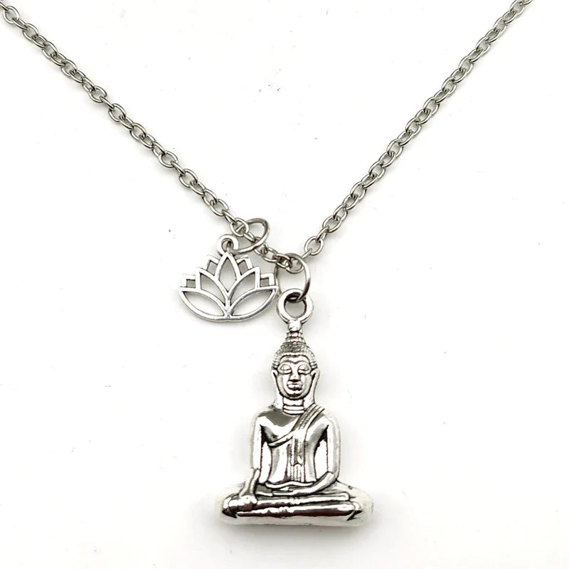 Necklace with Buddha Pendant and Lotus Flower