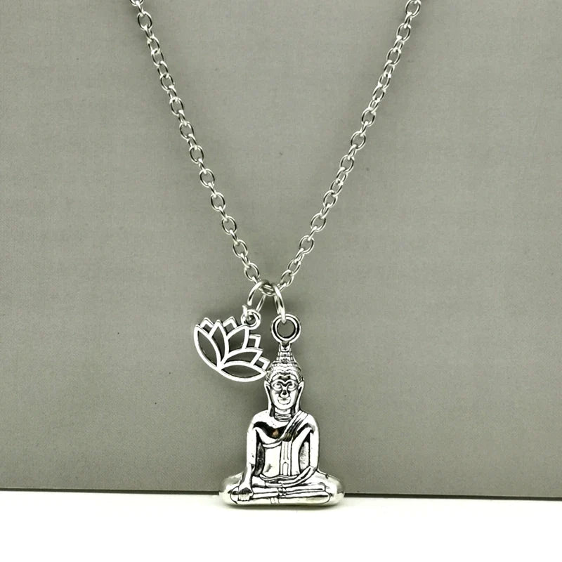 Necklace with Buddha Pendant and Lotus Flower