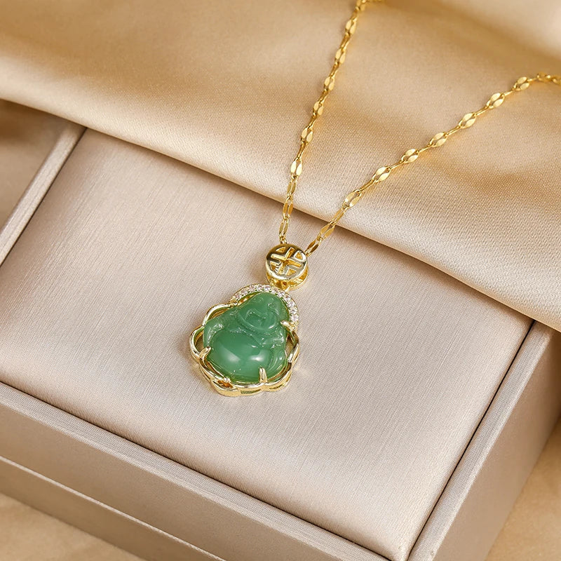 Necklace with Green Buddha Pendant