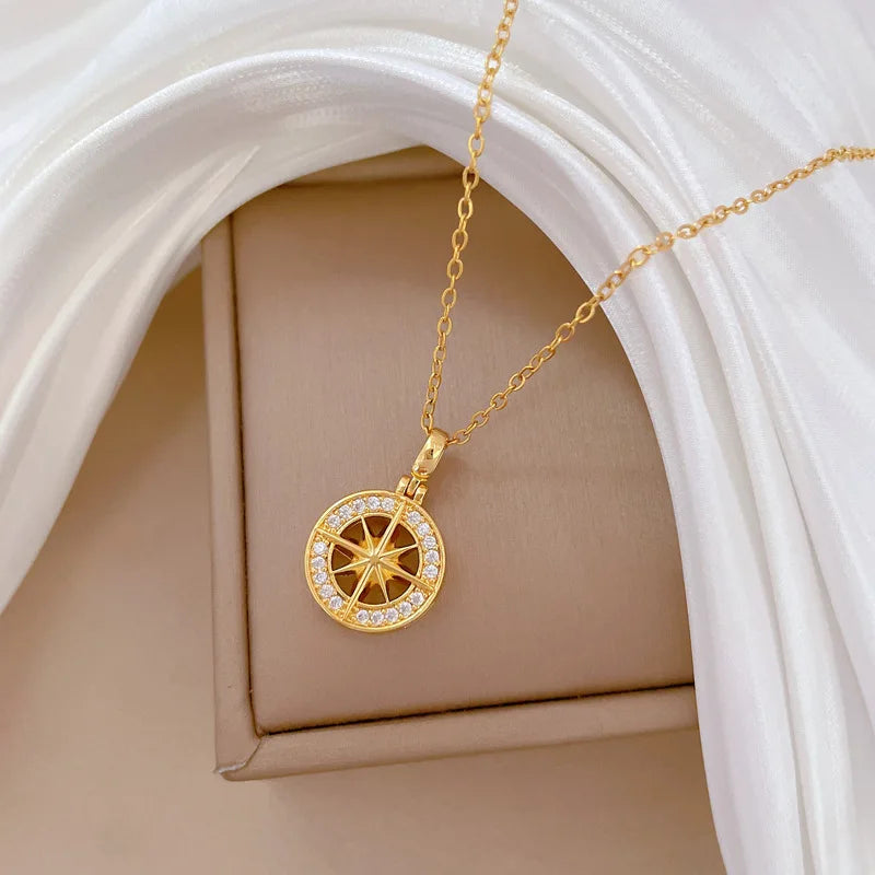 Necklace with Compass Pendant with Rose Zircon Compass