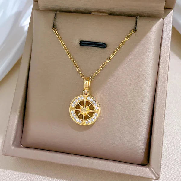 Necklace with Compass Pendant with Rose Zircon Compass