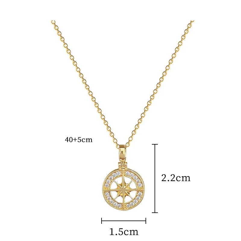 Necklace with Compass Pendant with Rose Zircon Compass