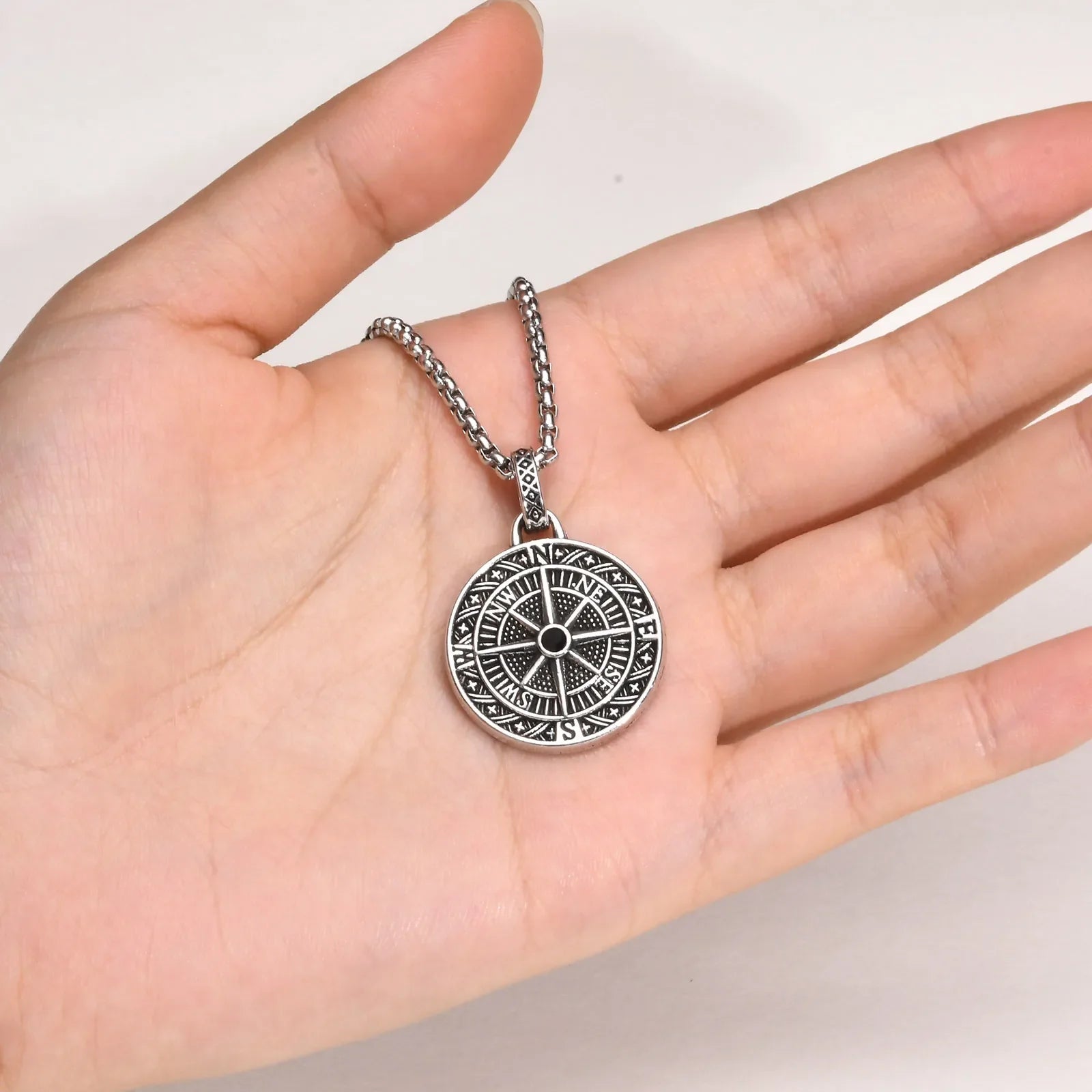Necklace with Nautical Compass Rose Pendant