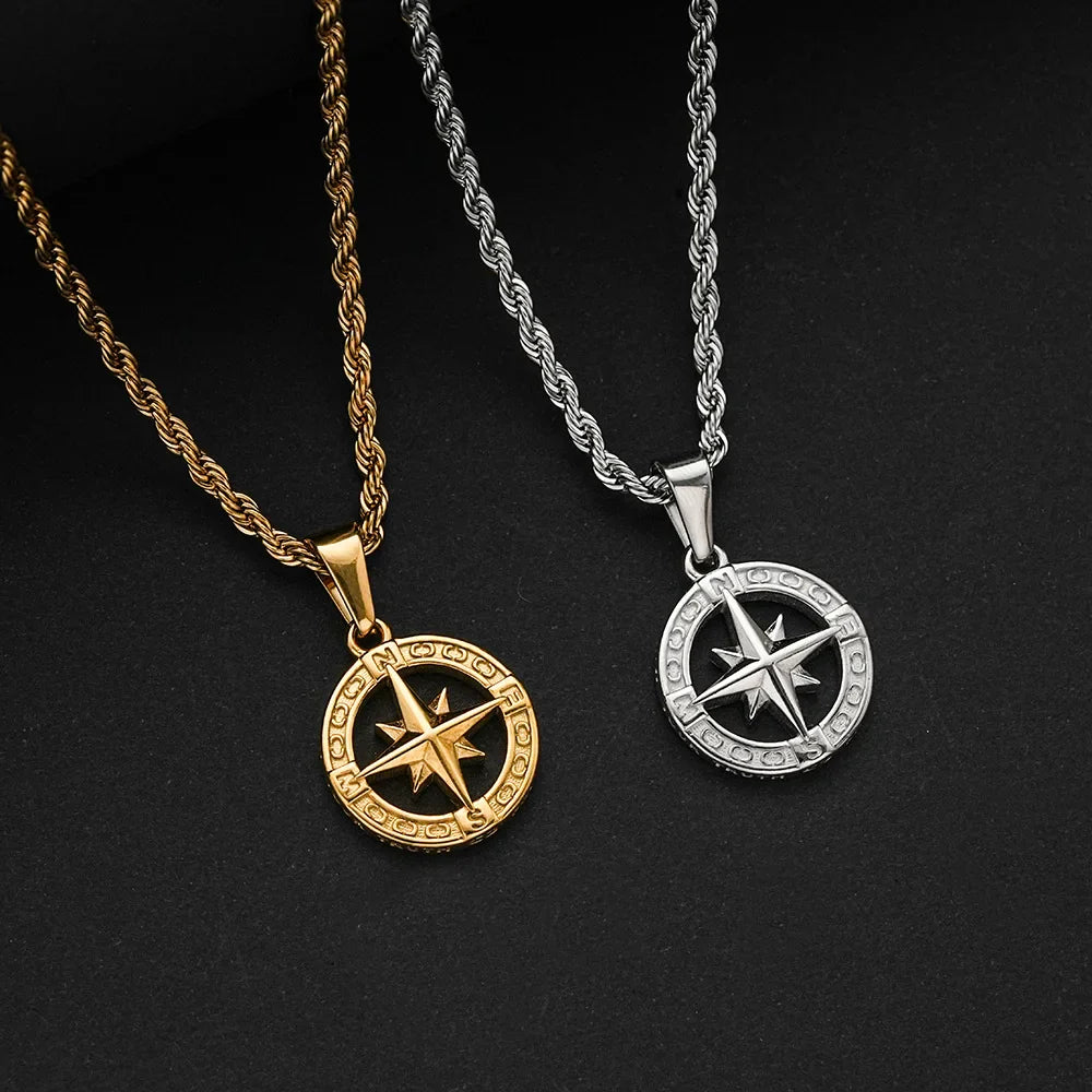 Necklace with Gold Compass Rose Pendant