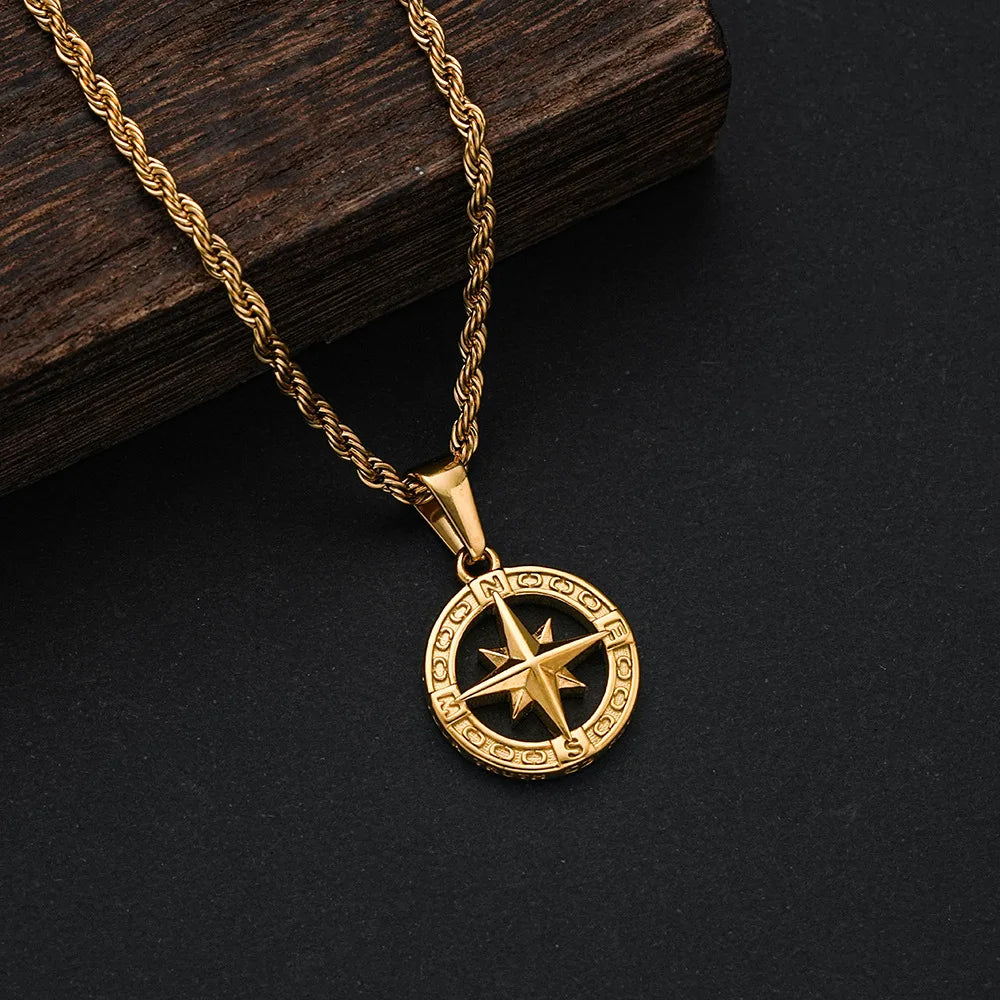 Necklace with Gold Compass Rose Pendant