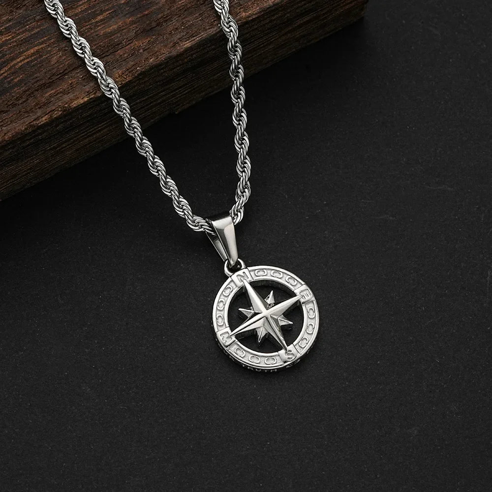 Necklace with Silver Compass Rose Pendant