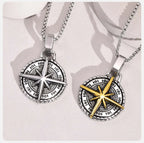 Necklace with Compass Rose Pendant for Men gold