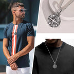Necklace with Compass Rose Pendant for Men silver
