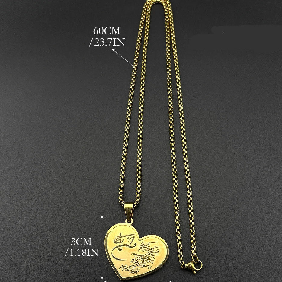 Collier avec pendentif coeur Allah et Mahomet arabe islam musulman