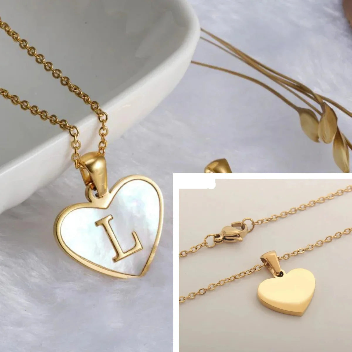 Collier avec pendentif coeur blanc initiale