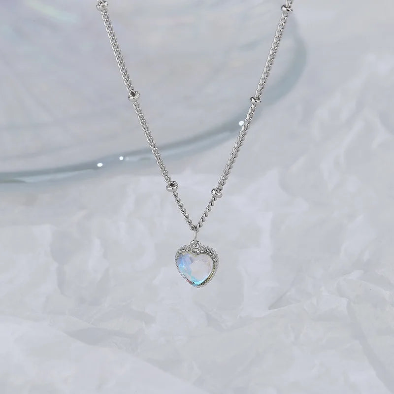 Necklace with Moonstone Fertility Heart Pendant Chain with Beads