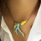 Necklace with Coral and Blue Fish Pendant