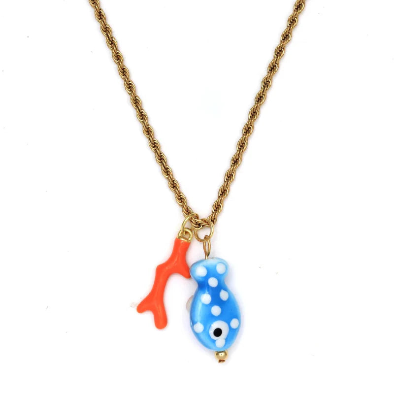 Necklace with Coral and Fish Pendant