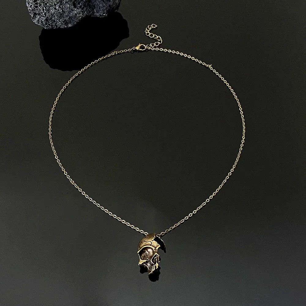 Necklace with Bronze Skull Pendant