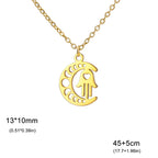 Collier avec pendentif islamique croissant de lune et main de Fatma arabe or