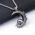 Necklace with Crescent Moon Pendant and Skull