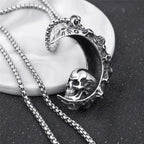 Necklace with Crescent Moon Pendant and Skull