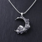 Necklace with Crescent Moon Pendant and Skull