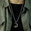 Necklace with Crescent Moon Pendant and Skull