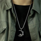 Necklace with Crescent Moon Pendant and Skull