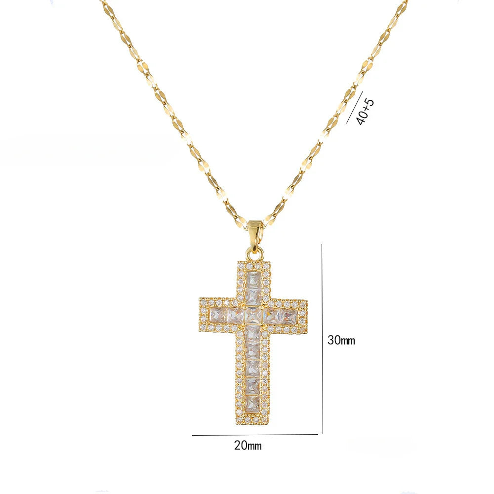 Necklace with Christian Cross Pendant in Zircon