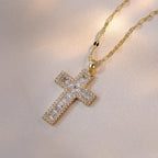 Necklace with Christian Cross Pendant in Zircon A