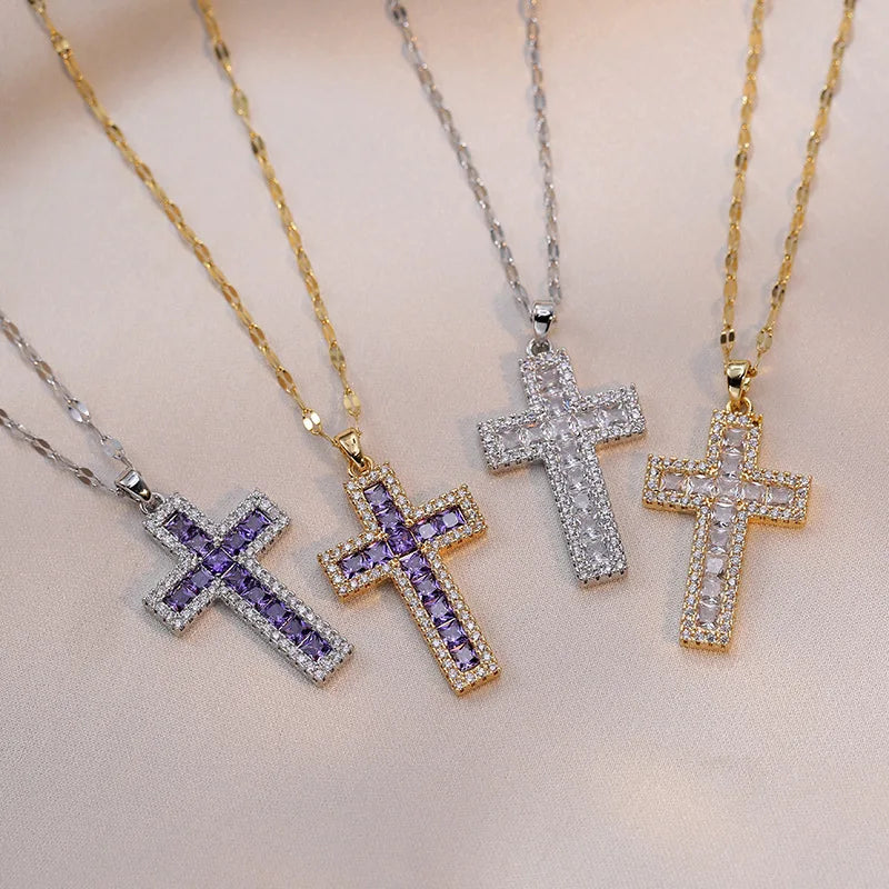Necklace with Christian Cross Pendant in Zircon A