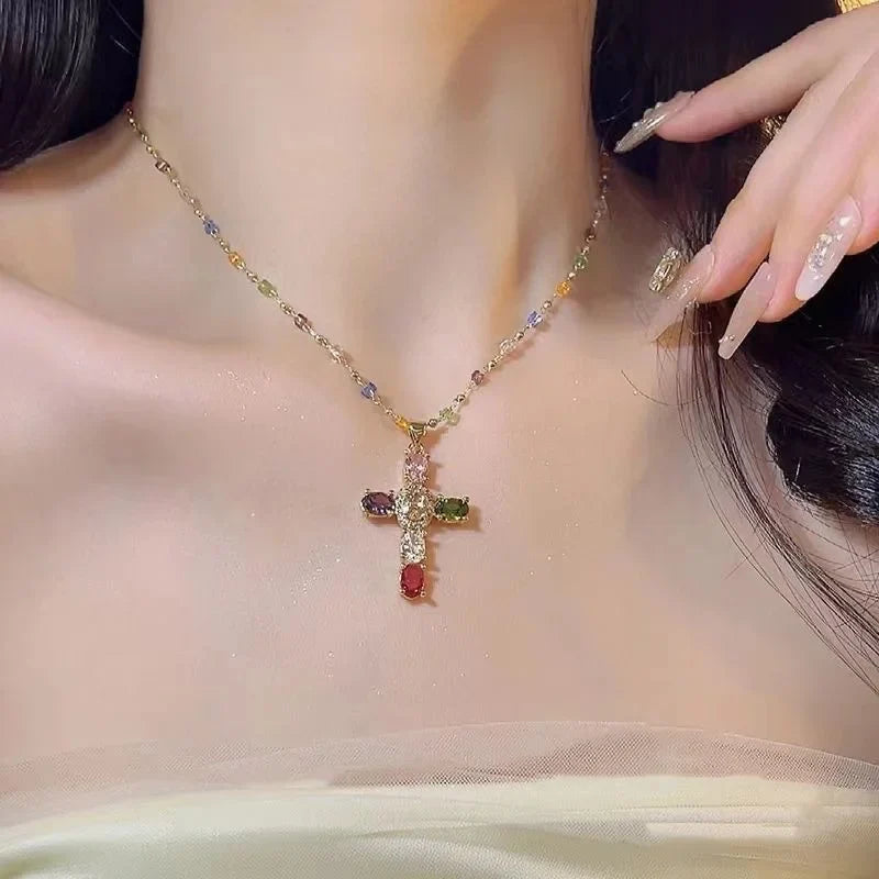 Necklace with Zircon Cross Pendant for Women