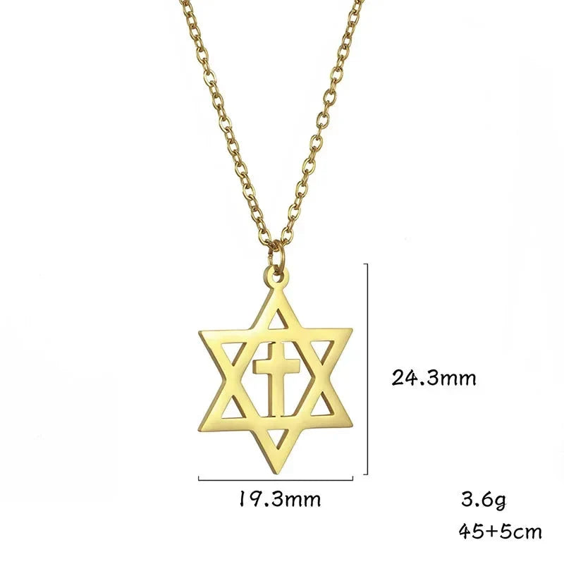Collier avec pendentif croix et l'étoile de David symboles juifs orthodoxes