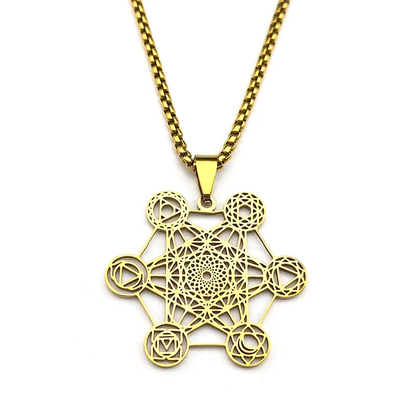 Necklace with Gold Metatron's Cube Pendant