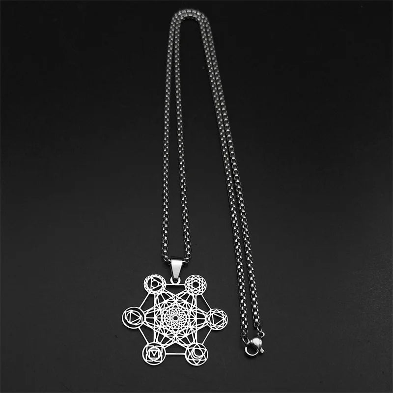 Necklace with Silver Metatron's Cube Pendant