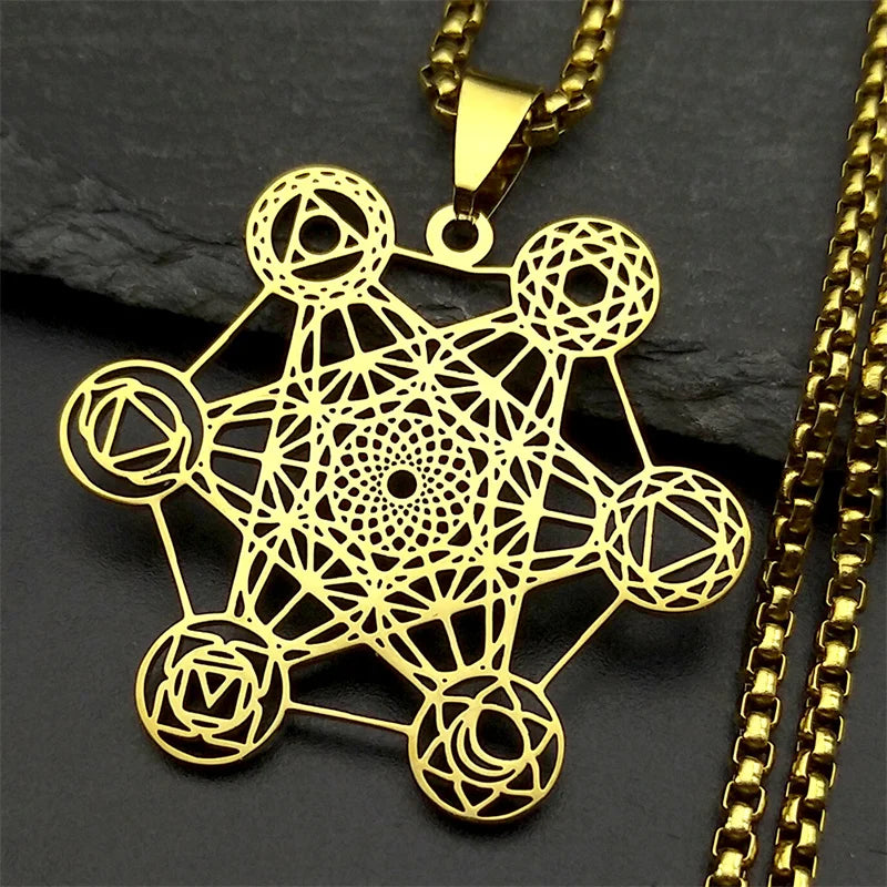 Necklace with Gold Metatron's Cube Pendant
