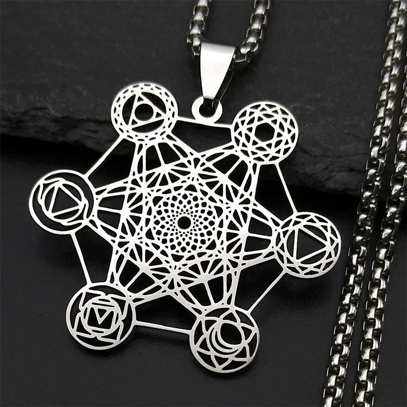 Necklace with Silver Metatron's Cube Pendant