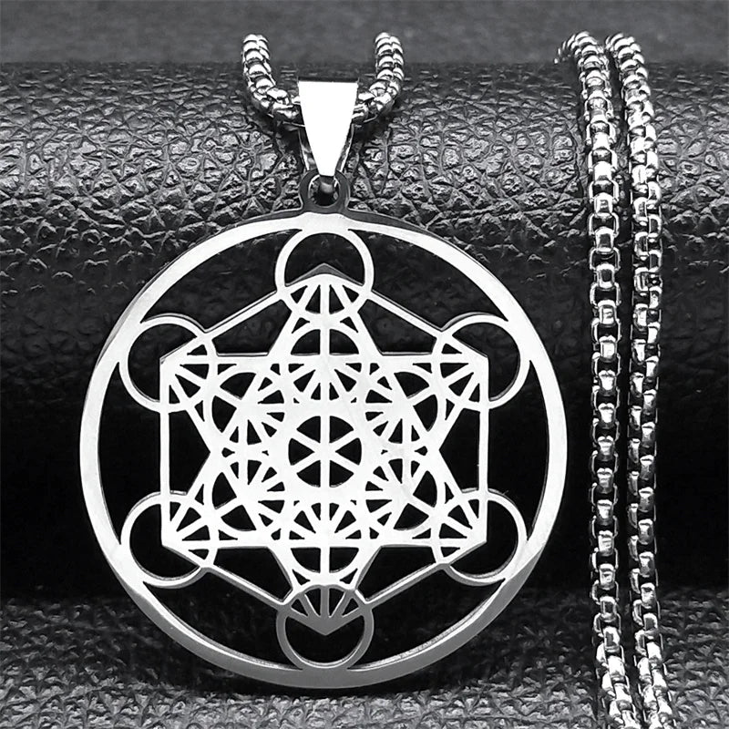 Necklace with Silver Metatron's Cube Pendant