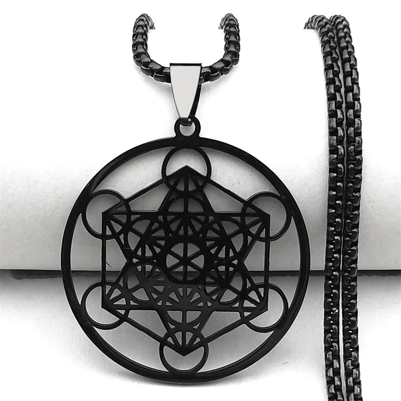 Necklace with Black Metatron's Cube Pendant
