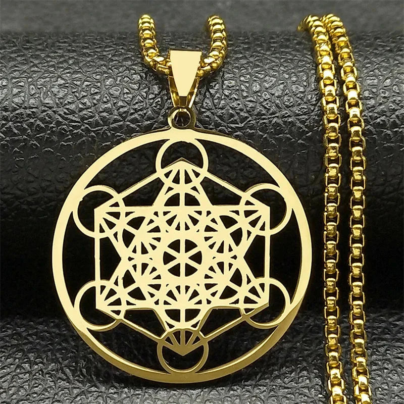 Necklace with Gold Metatron's Cube Pendant