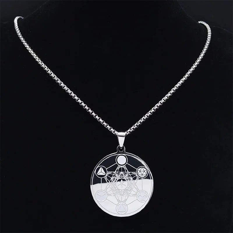 Necklace with Metatron's Cube Pendant for Men or Women silver