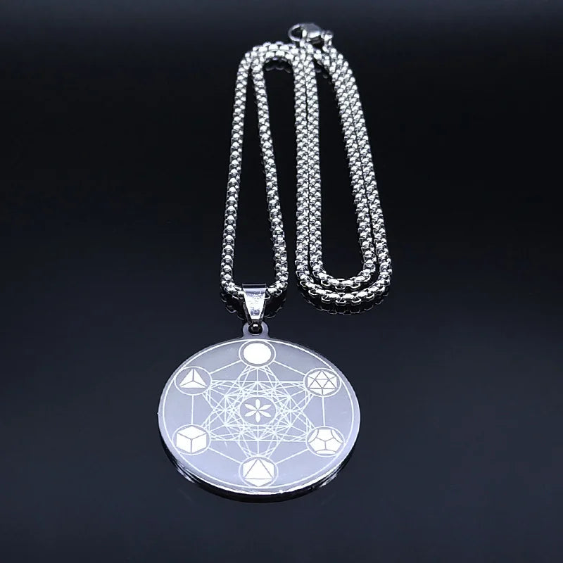 Necklace with Metatron's Cube Pendant for Men or Women silver