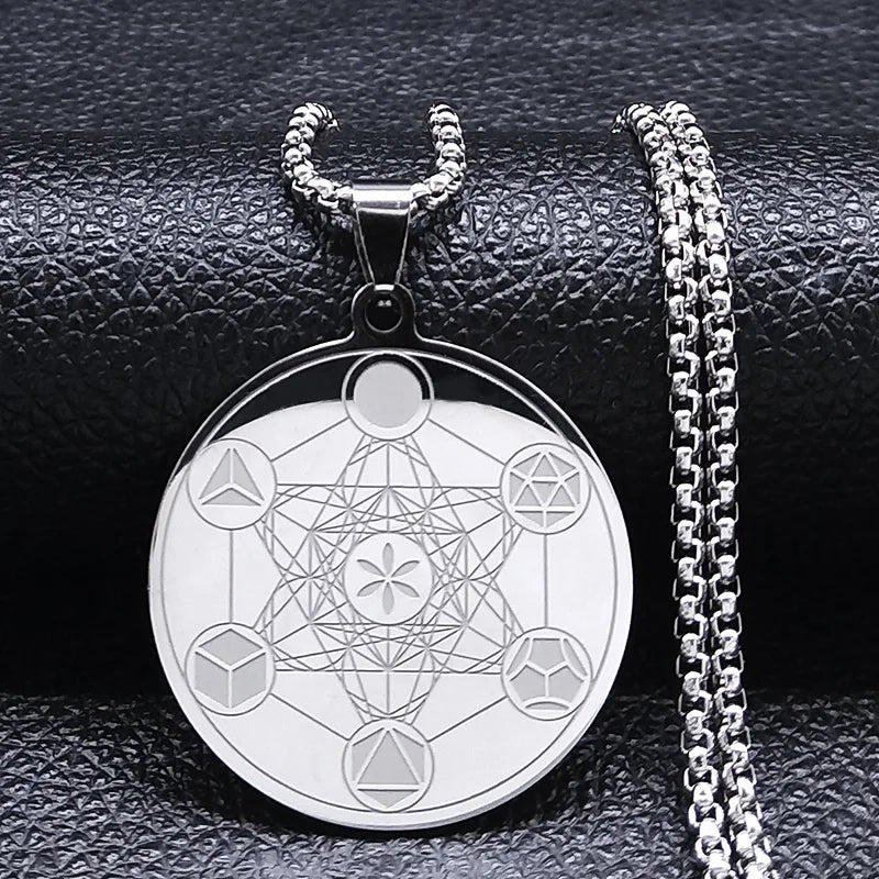 Necklace with Metatron's Cube Pendant for Men or Women silver