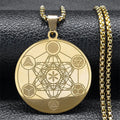 Necklace with Metatron's Cube Pendant for Men or Women gold