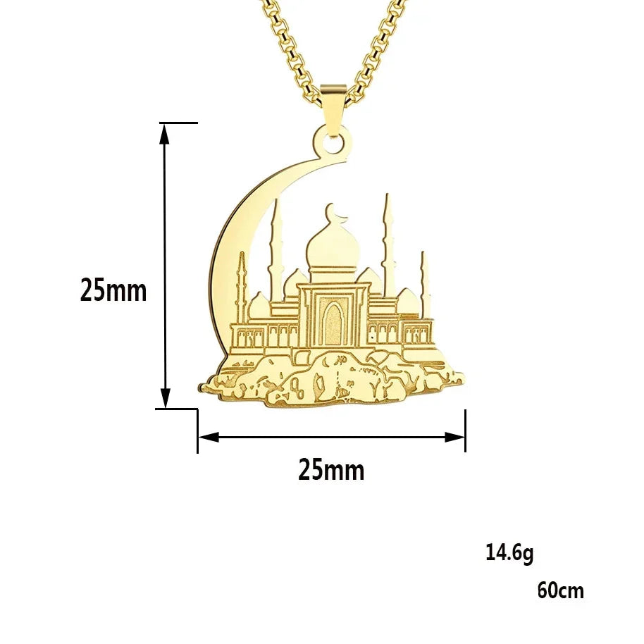 Collier avec pendentif d'une mosquée sur croissant de lune arabe