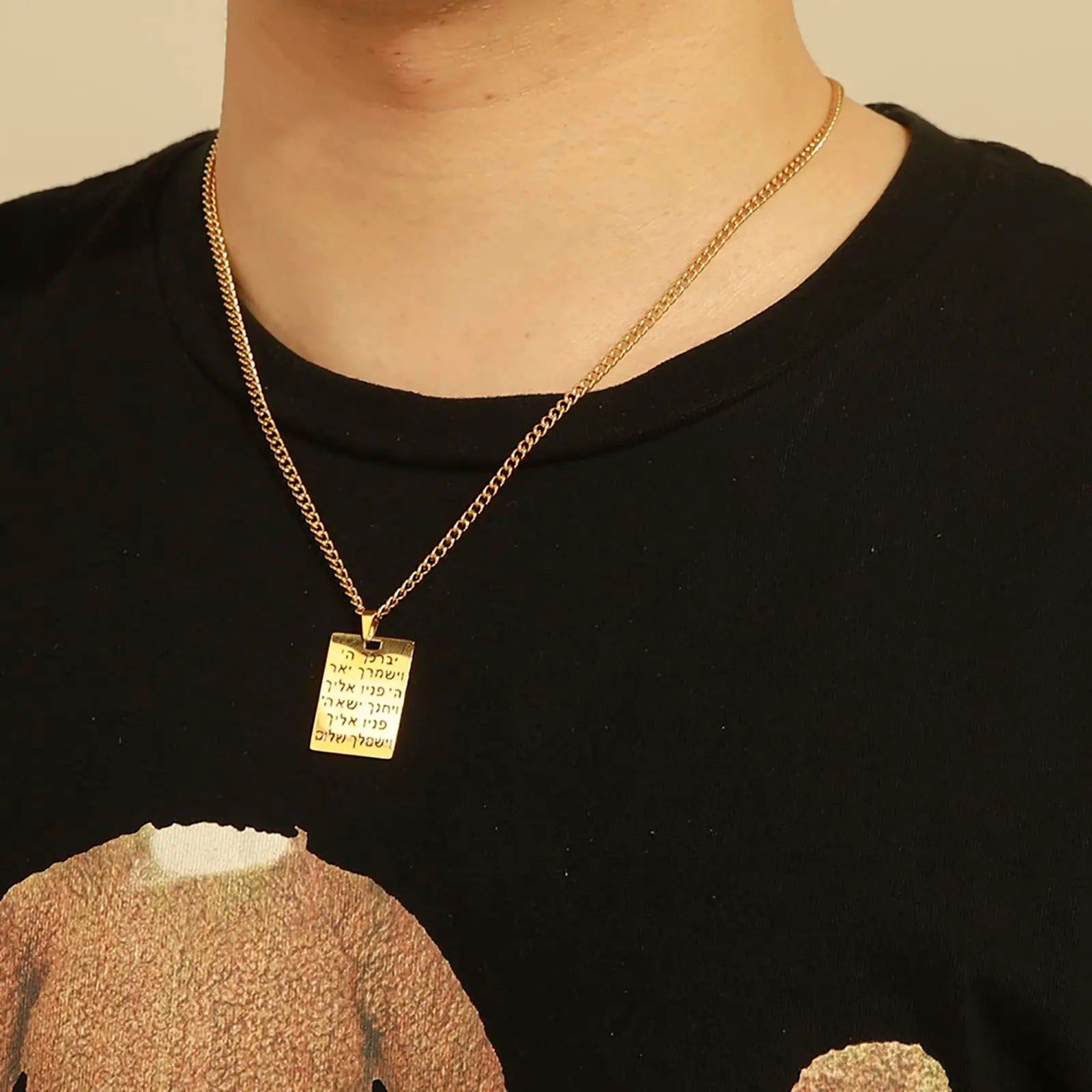 Collier mixte avec pendentif de bénédiction et symbole hébraïque Yeshoua juif or