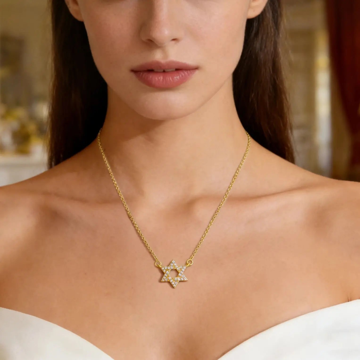 Collier avec pendentif de l'étoile de David en strass symbole juif or