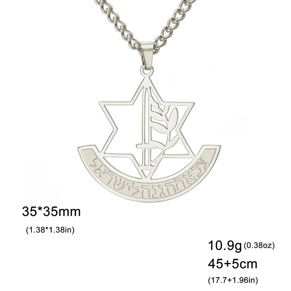 Collier avec pendentif de l'étoile de David et fleur de lis symbolique juive argent