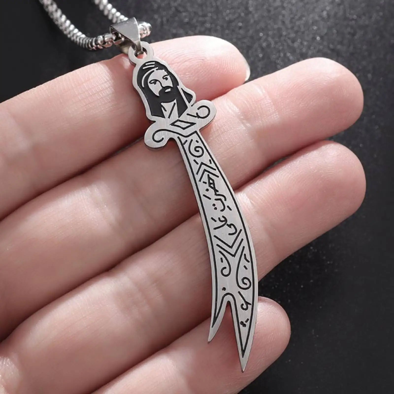 Collier avec pendentif de l'Imam Ali Zulfiqar arabe islam musulman argent