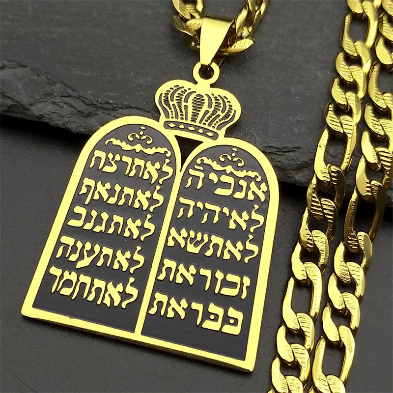 Collier avec pendentif de prières juives les 10 commandements de la Torah or