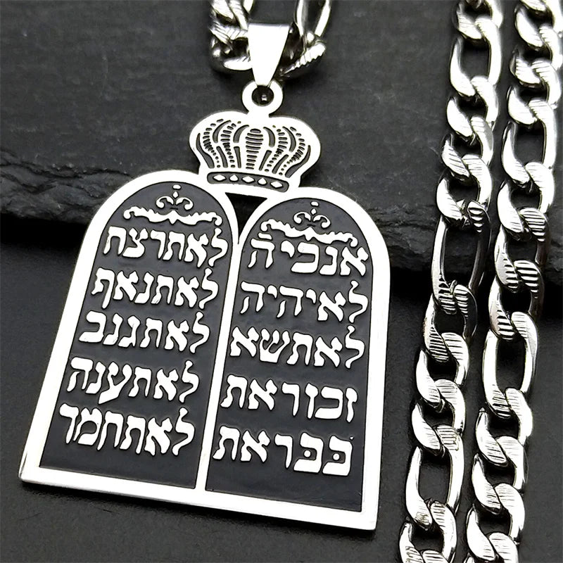 Collier avec pendentif de prières juives les 10 commandements de la Torah argent